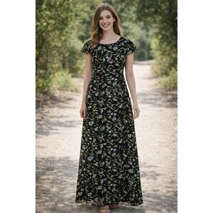 Vintage Mary McFadden Maxi Dress Size 8 Dark Floral Whimsigoth Fairy Grunge